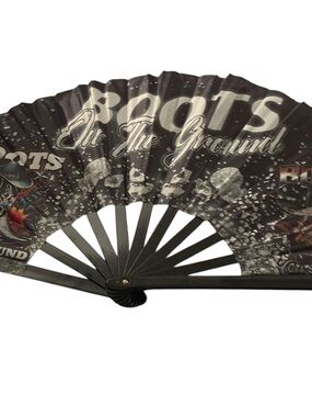 Roots Black Folding Hand Fan with Graphic Print